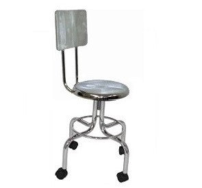 BANCO GIRATORIO CROMADO CON RESPALDO Y RUEDAS