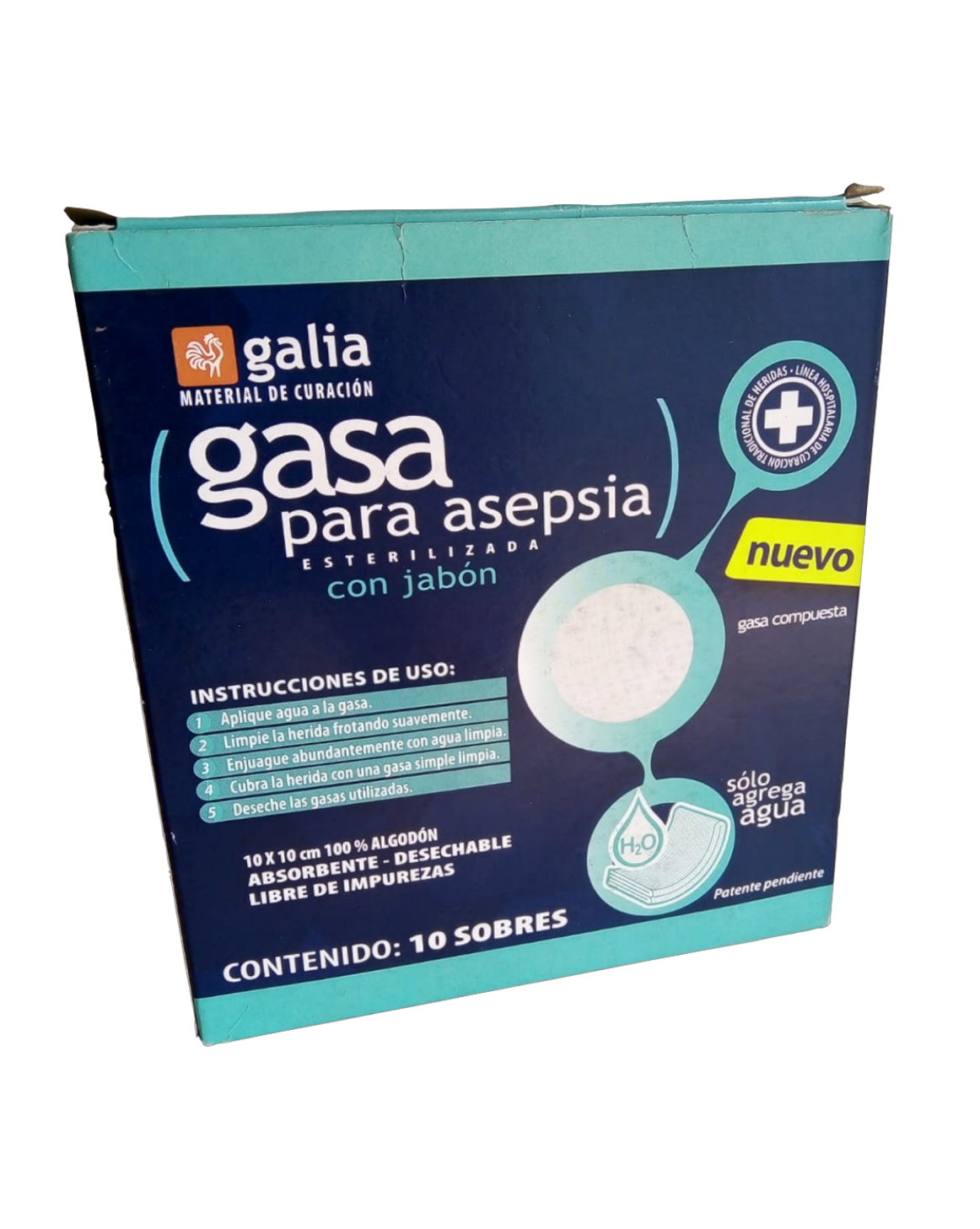 GASA PARA ASEPSIA ESTERILIZADA, CON JABÓN DE 10X10 CM